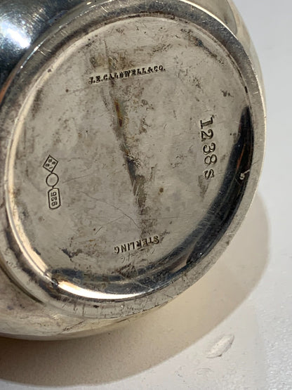 ANTIQUE J.E.CALDWELL STERLING SILVER REPOUSSE CANISTER, POWDER JAR, TOBACCO CAN