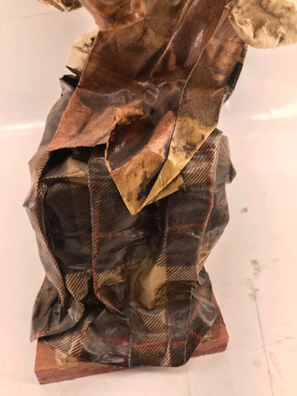 Vintage Mexican folk art paper Mache Old leady holding Beer and mug