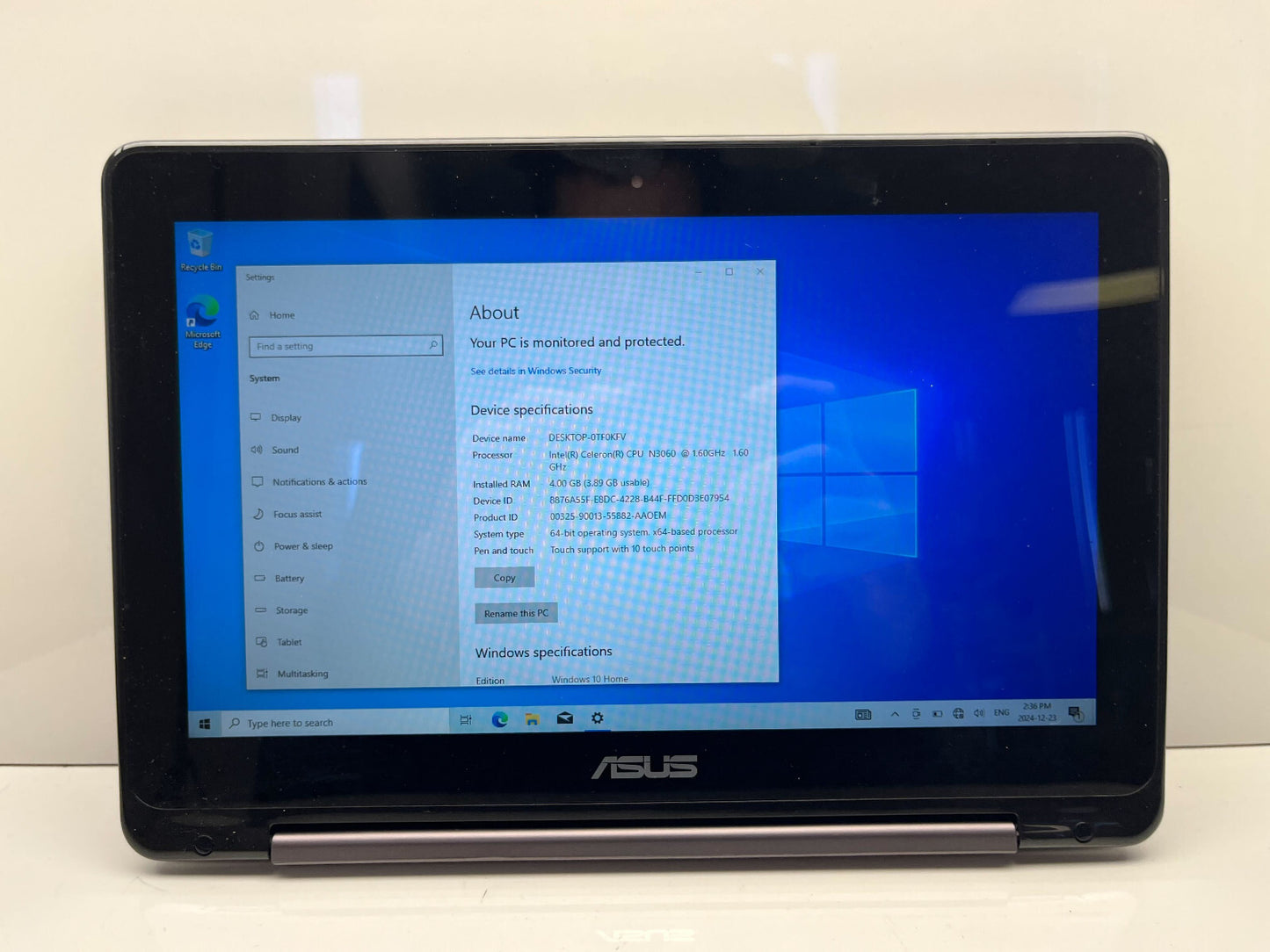 ASUS VivoBook Flip TP201S Celeron N3060 @ 1.60 GHz 4GB RAM 128GB SSD Windows 10