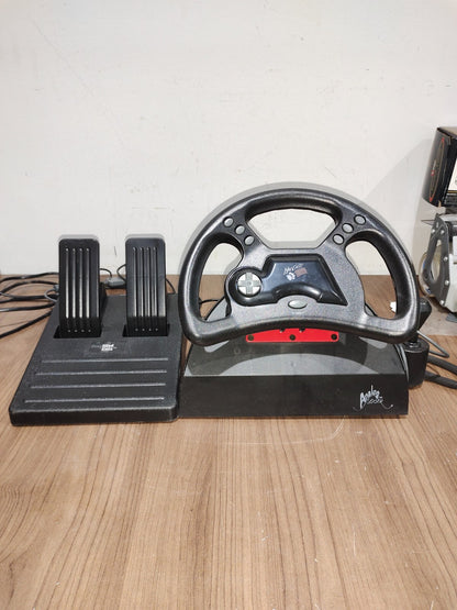 Vintage Mad Catz Racing Analog Steering Wheel with Foot Pedals