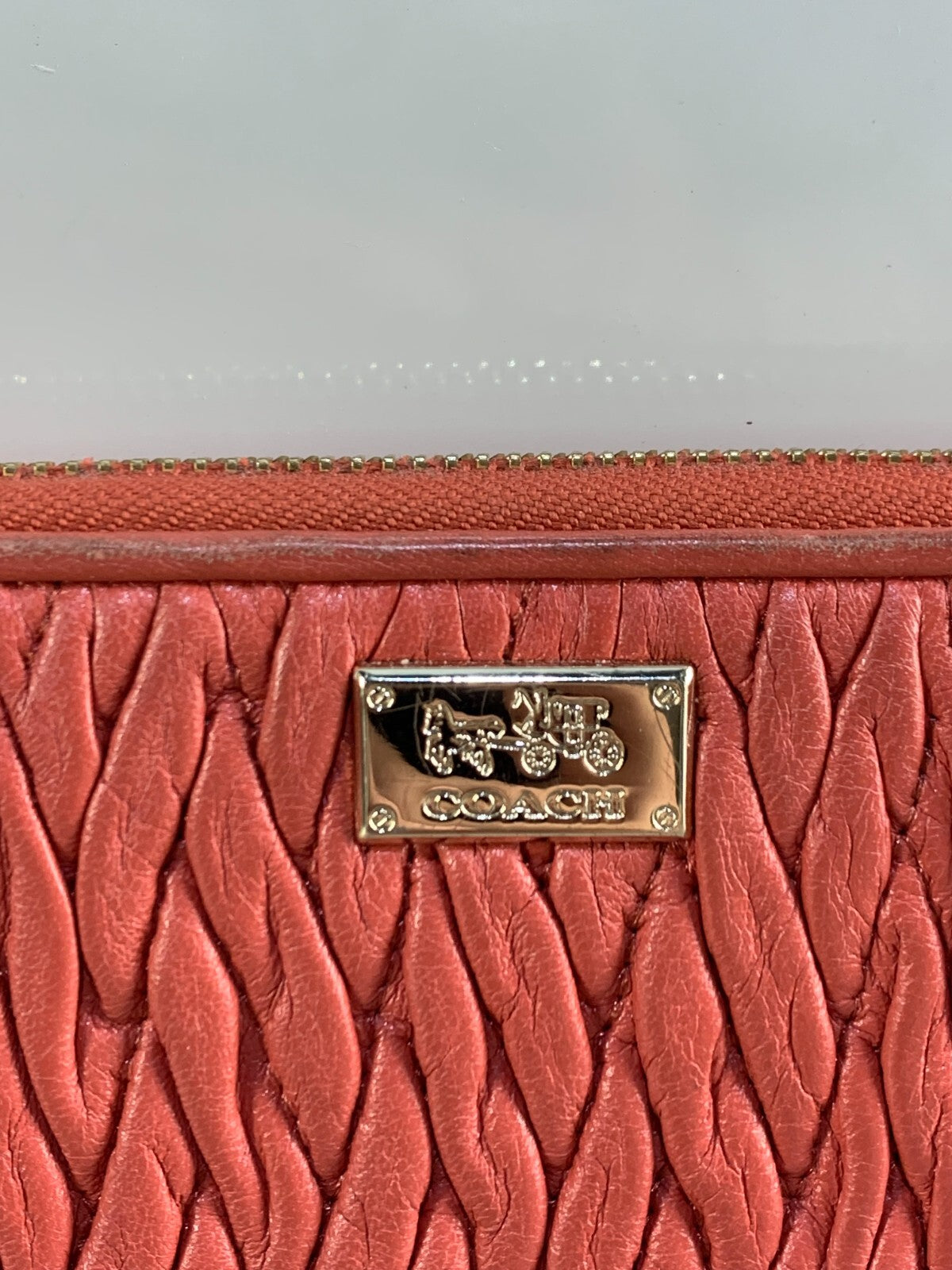 COACH MADISON ACCORDION ZIP GATHERED TWIST LEATHER WALLET 49609 LI/Brick Red