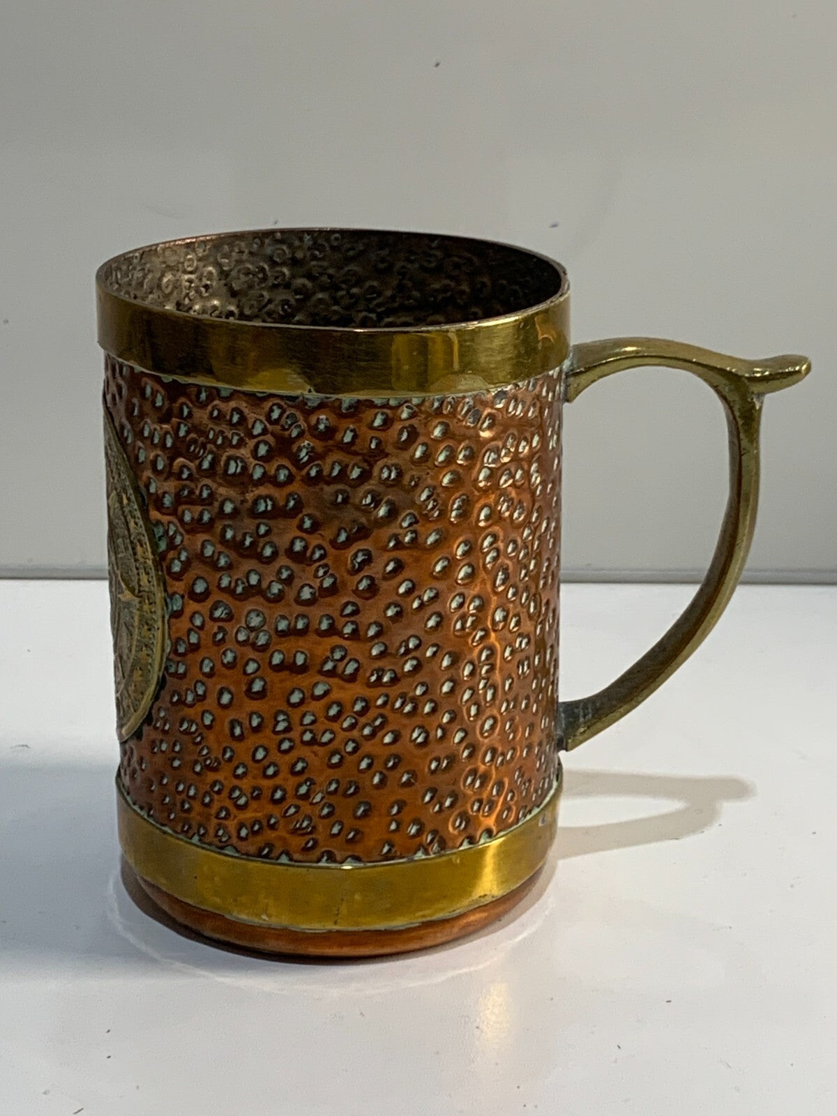 Vintage Copper & Brass Mexico Aztec Mayan Calendar Mugs Tankards