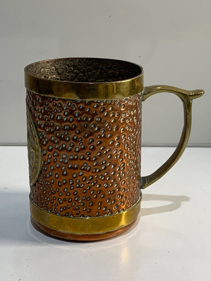 Vintage Copper & Brass Mexico Aztec Mayan Calendar Mugs Tankards