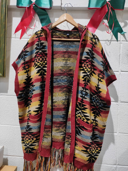 American Eagle Outfitters Women's M Southwestern Fringe Blanket Poncho Sweater