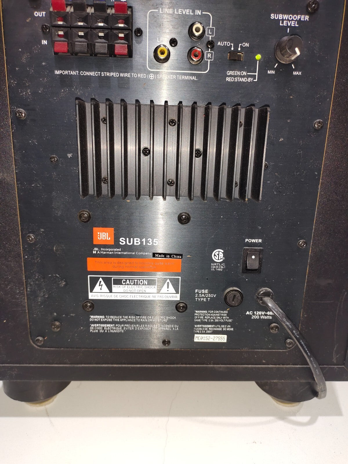 JBL SUB135 8 inch Amplified Powered Home stereo Subwoofer Black amp
