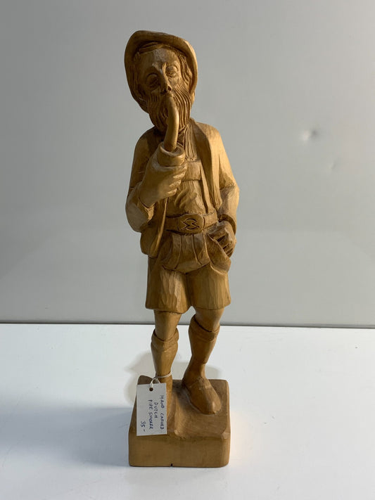 Vintage Folk Art Decor hand carved Dutch pipe smoker.