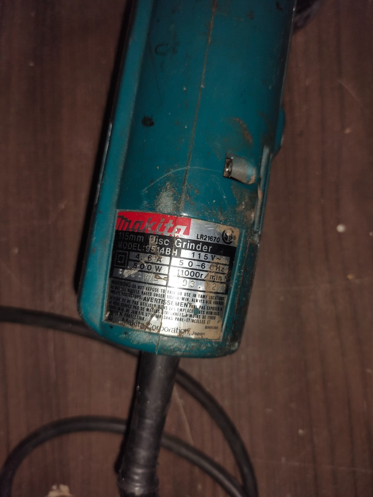 Makita 4" 125mm Disc Grinder Model No. 9514BH Corded High Rpm Power Tool
