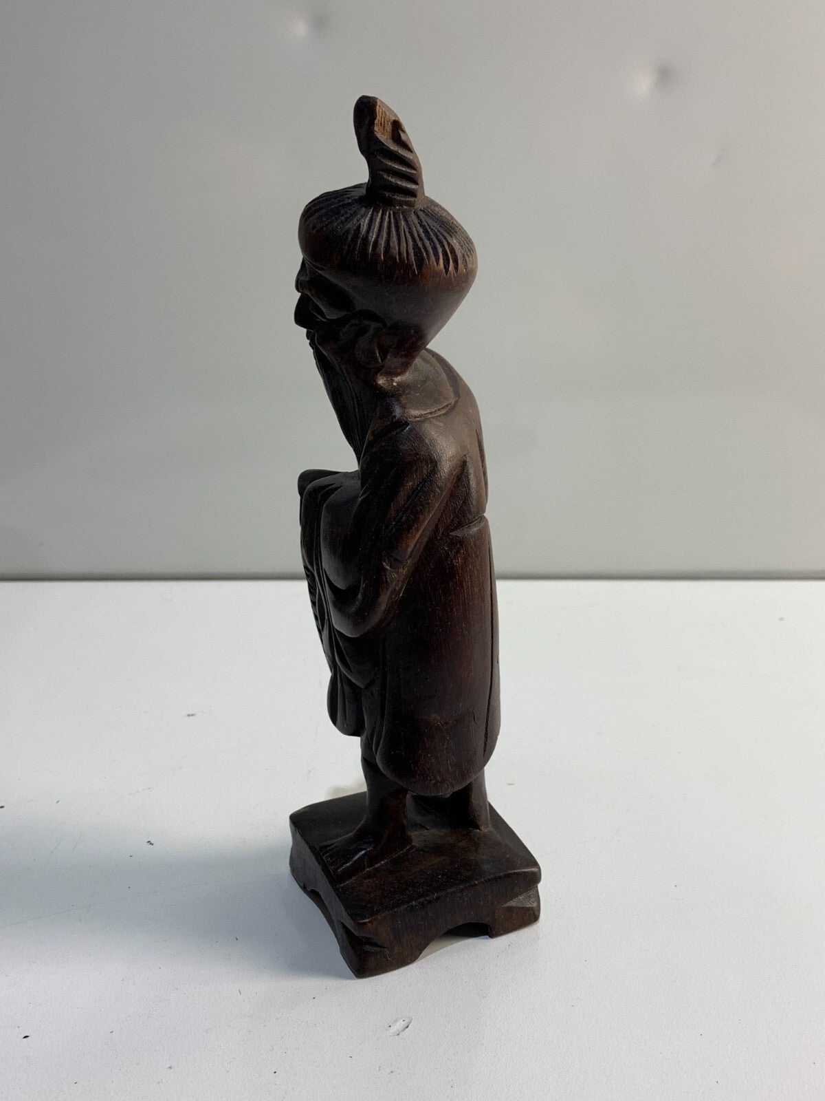 Chinese Figurine Happy Fisherman Hand Carved Wood Statue