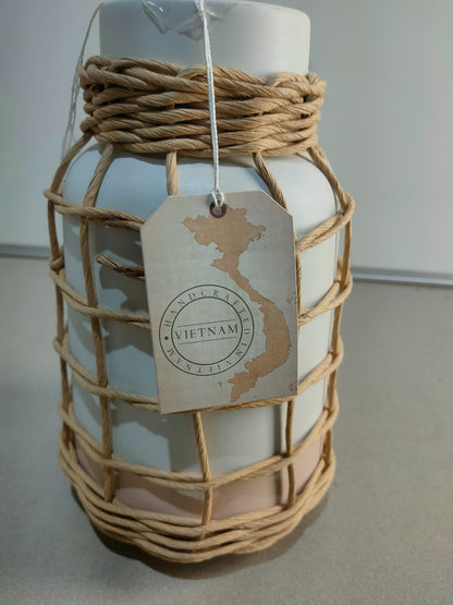 Creative Decorative Hand-Woven Seagrass and Bamboo Wrapped Vase