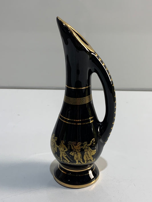 Beautiful Vintage hand made Gold Accented Greek Vase, 24K Gold