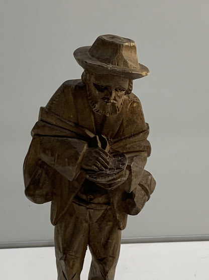 Carved Wooden Traveler Man Barefoot Bearded Pilgrim Folk Art Figure Handmade
