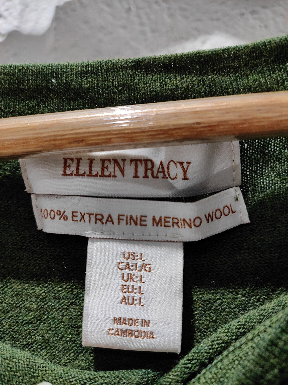 Ellen Tracy 100% Merino Wool Large Rolled Neck Long Sleeve Green L