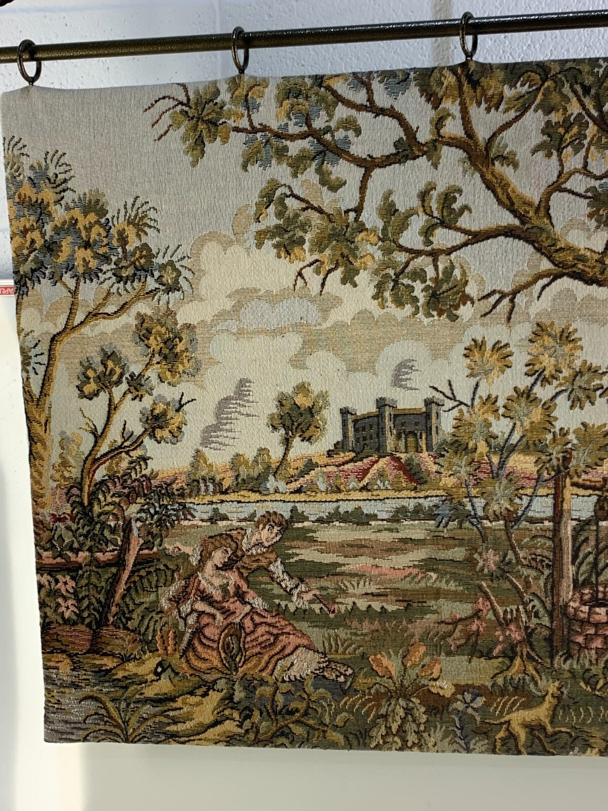 Vintage French Tapestry Wall Hanging - Verdure Landscape Scene