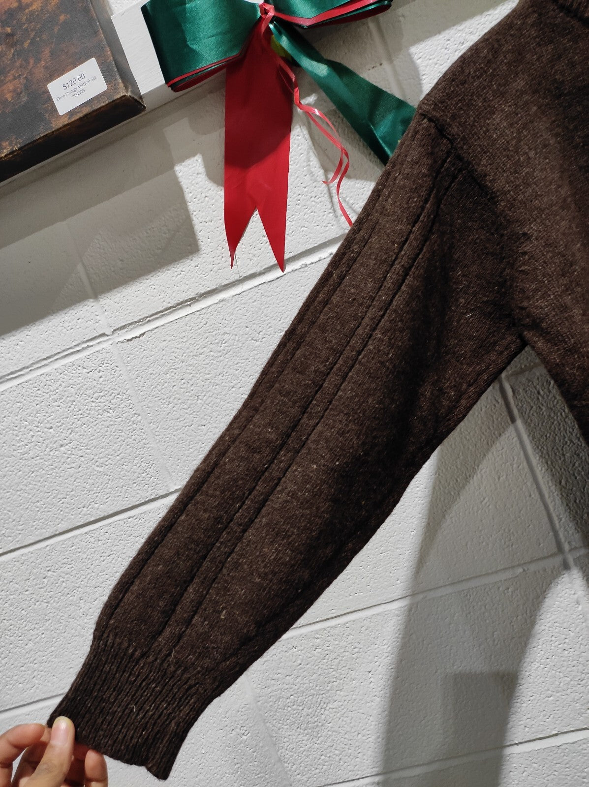 Brown Knitted Pullover Mock Neck Sweater Size- M