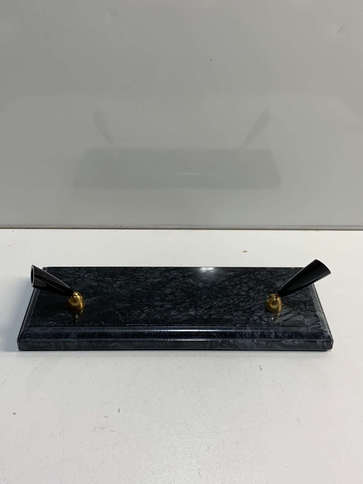 Black Zebra Marble Double Pen Stand