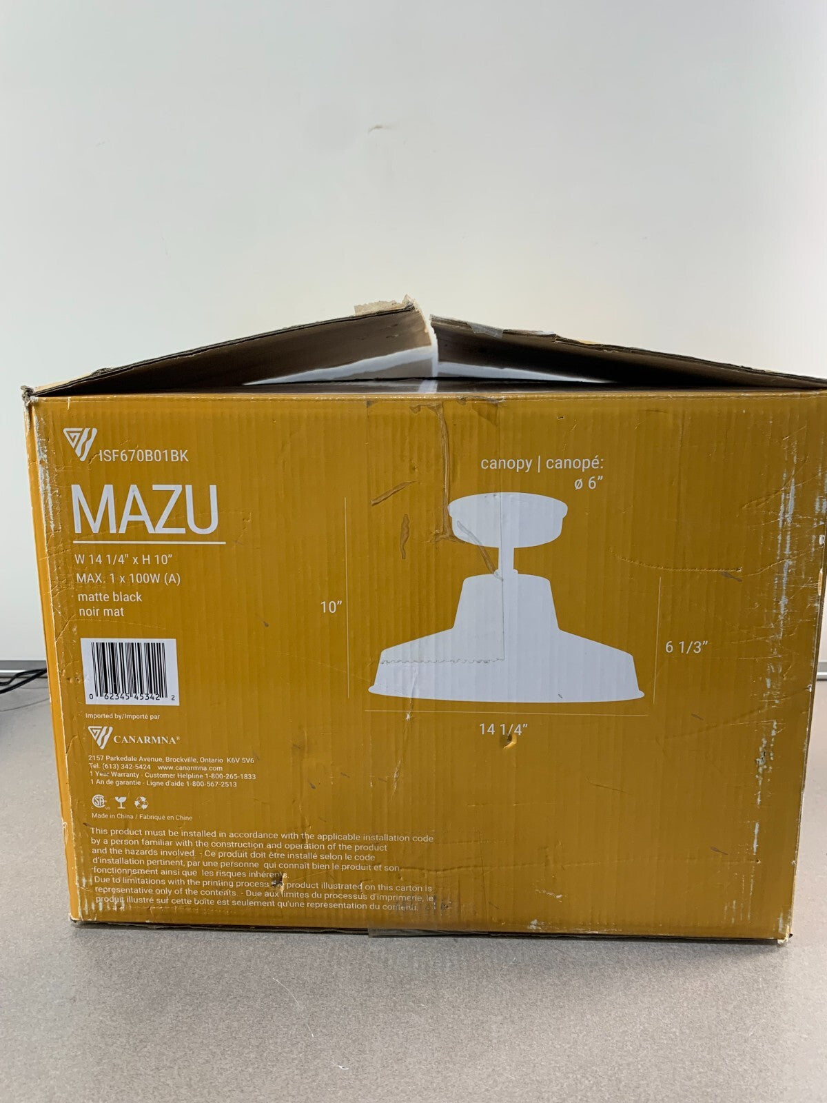 Canarm Mazu Matte Black Metal Modern Round Ceiling Light ISF670B01BK