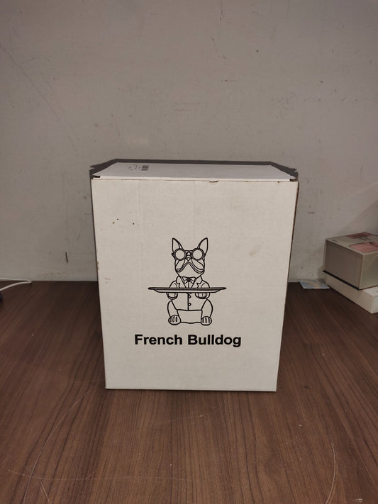 French Bulldog Statue With Good Glasses Resin, Key Tray Bank, Black - New In Box