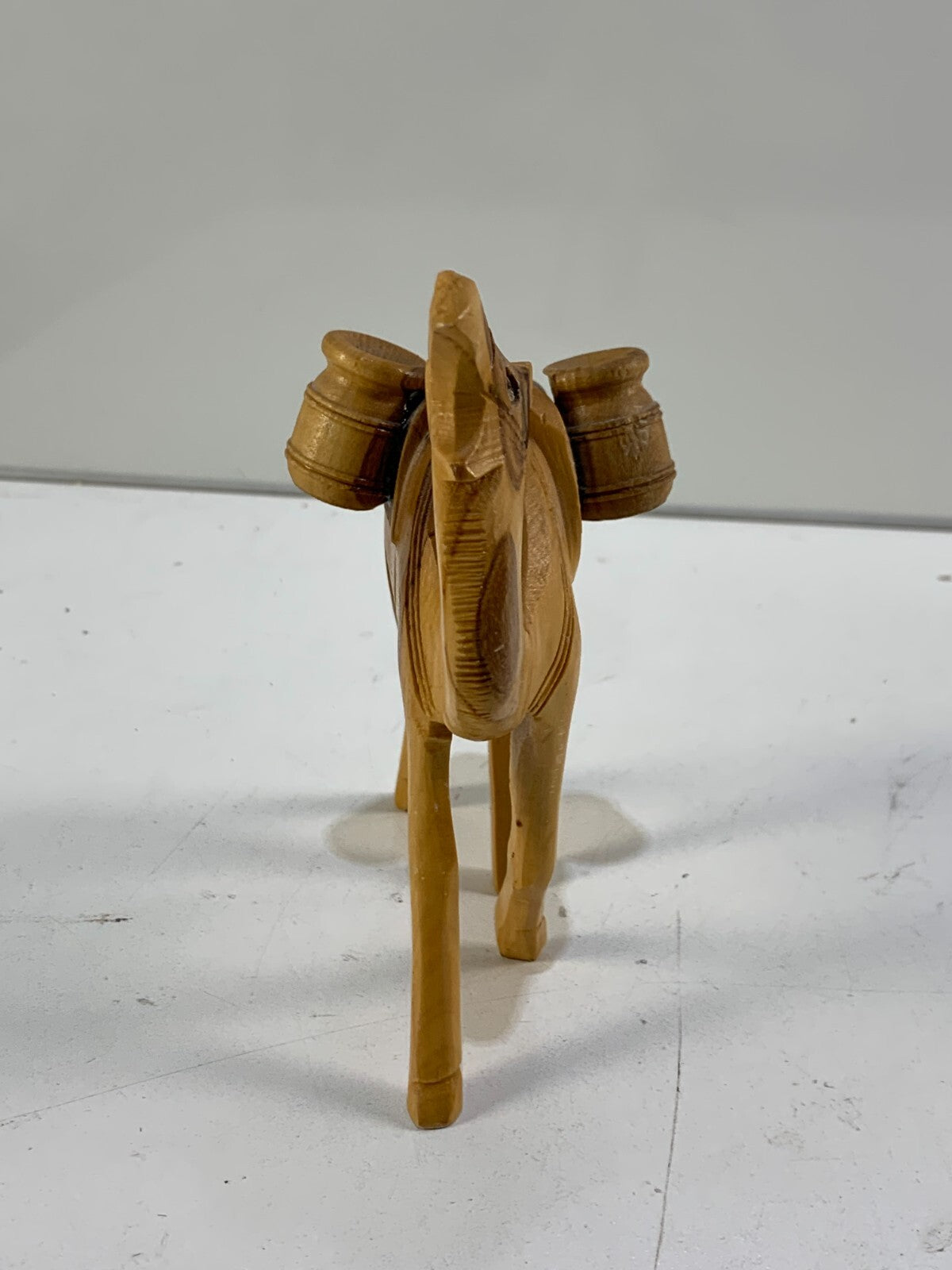 Vintage Hand Carved Wood Camel w/ Water Jugs