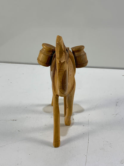 Vintage Hand Carved Wood Camel w/ Water Jugs