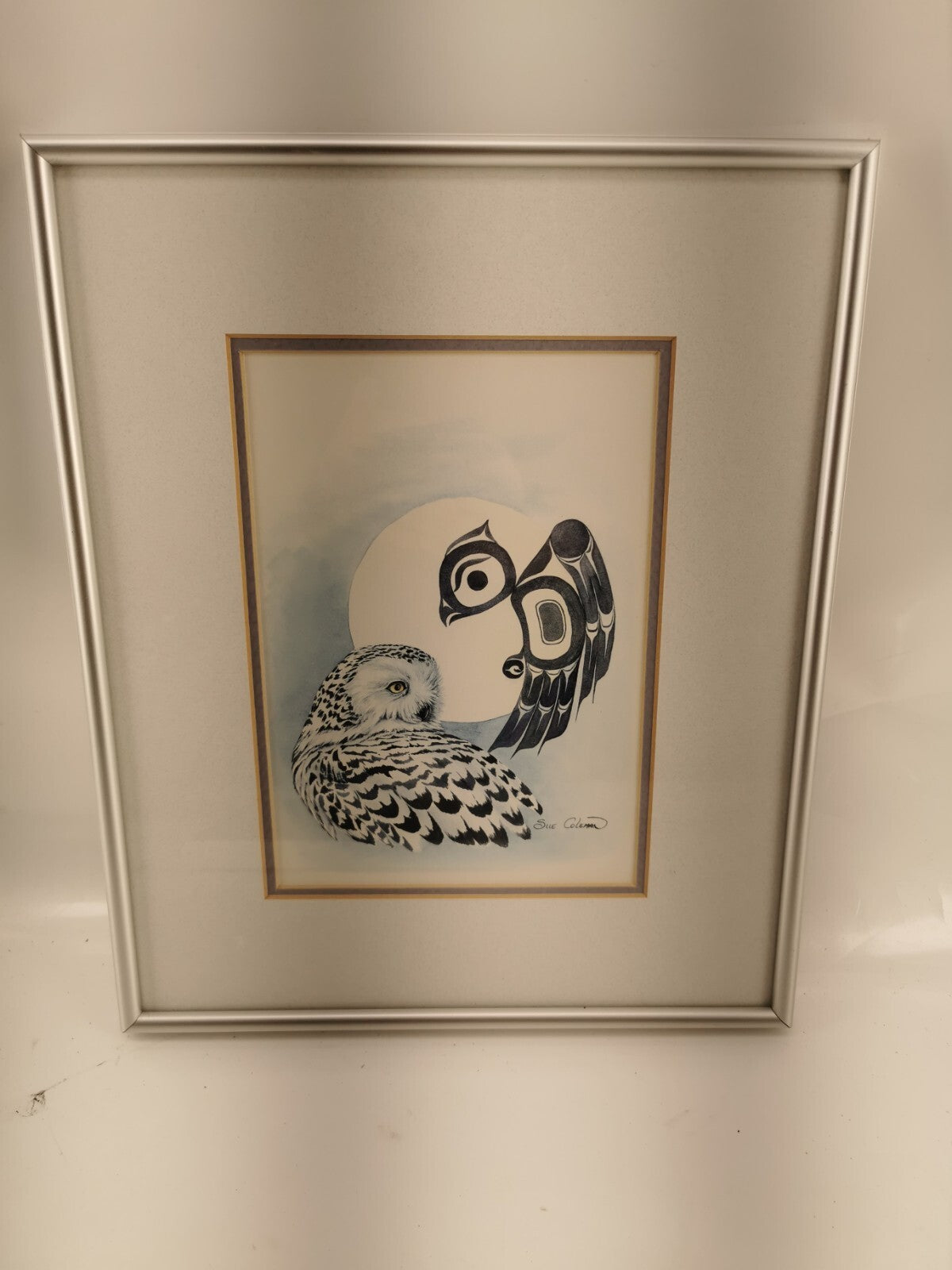 Professionally Framed ~ Signed SUE COLEMAN Art Work, Owl Design With Certificate