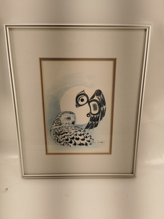 Professionally Framed ~ Signed SUE COLEMAN Art Work, Owl Design With Certificate