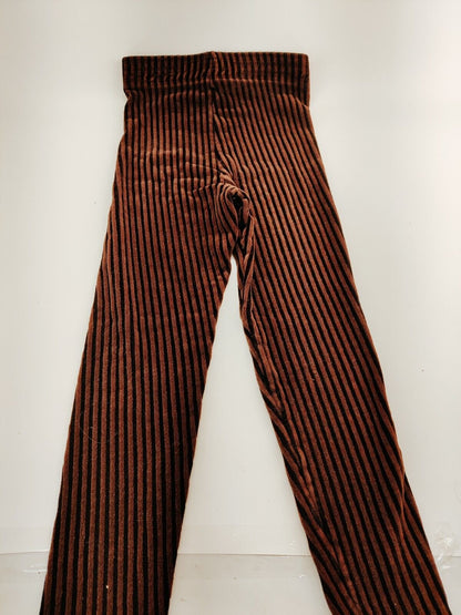 Vintage Diane Gilman 100% Silk Brown Striped Velvet Leggings Women's Size L