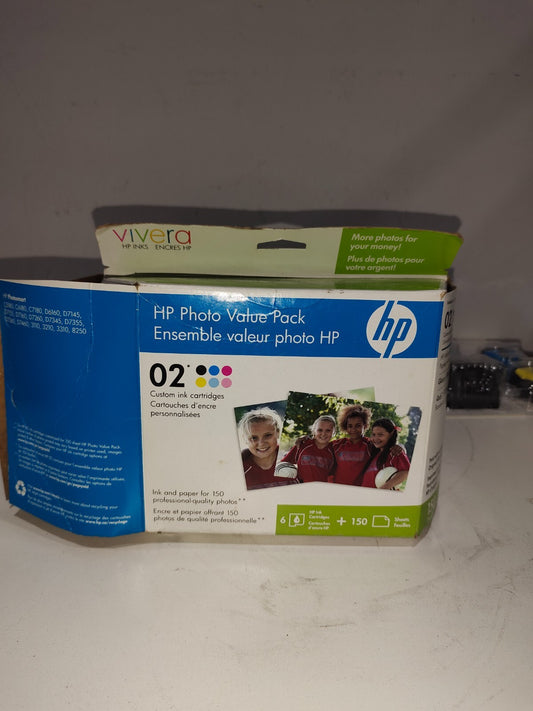 HP 02 Multicolor Original Ink Cartridges & 150-Sheet Photo Paper Pack