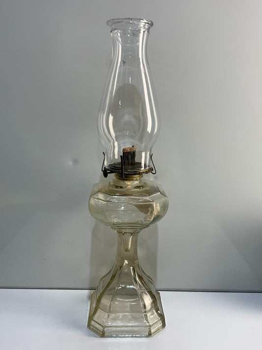 Antique Pat. 1925 Oil Lamp, Clear Pressed.