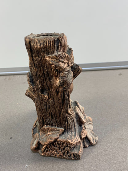 Vintage bird candlestick, tree trunk design coppercraft bronze & black resin