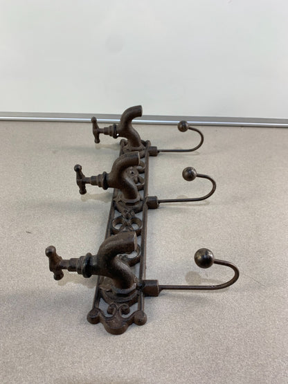 Vintage 3 Knobs Water Spigot Wall Hook Coat Hanger Cast Iron