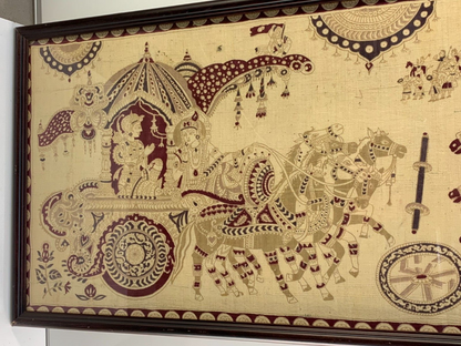 Vintage Farmed fabric tapestry showing the Epic Battle of Mahabharata