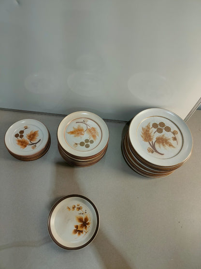 Vintage Denby Cotswold Pottery Plates with Brown Leaves Design