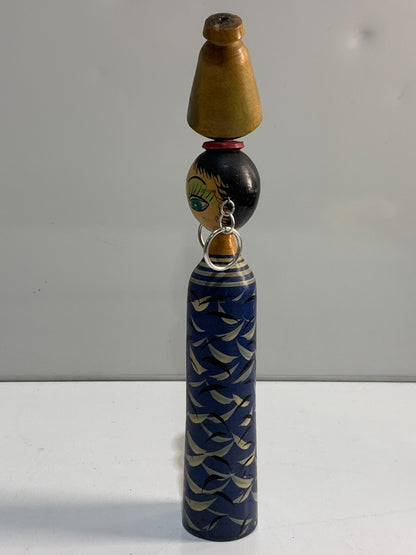 Vintage Middle Eastern Hand Painted Wood Figurine Spindle Doll