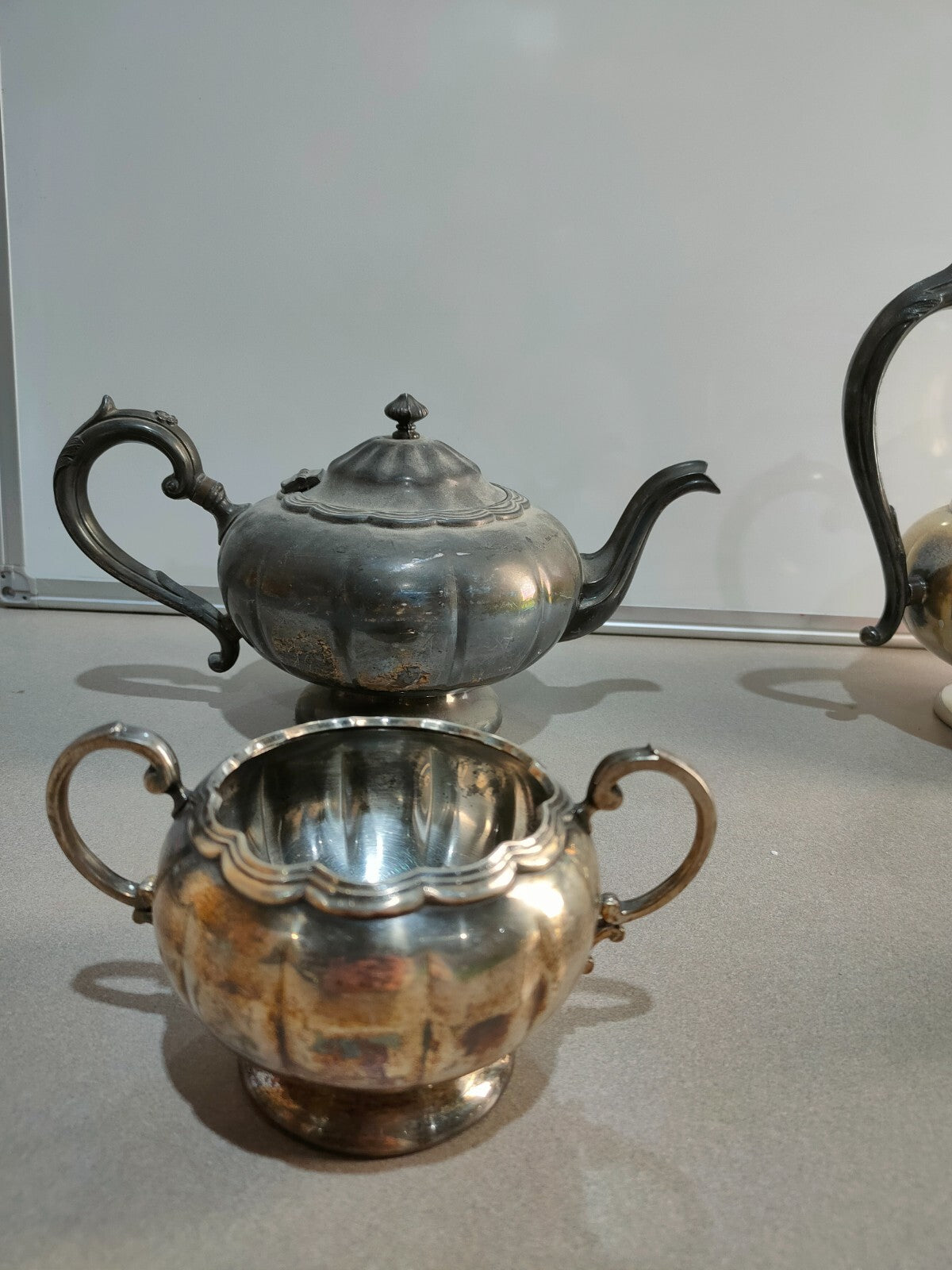 Vintage Art Deco Four Piece Primrose Plate B.M.Spouts Tea Service/E.P. Copper/