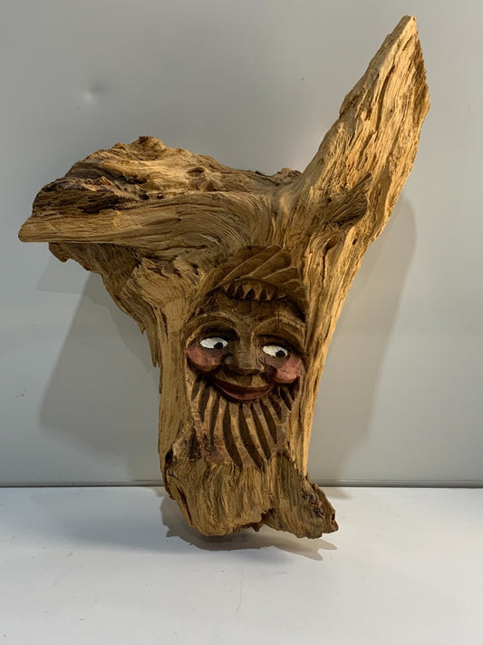 “Man of the Woods” hand crafted wooden statue/wall hanging, Rare, unique