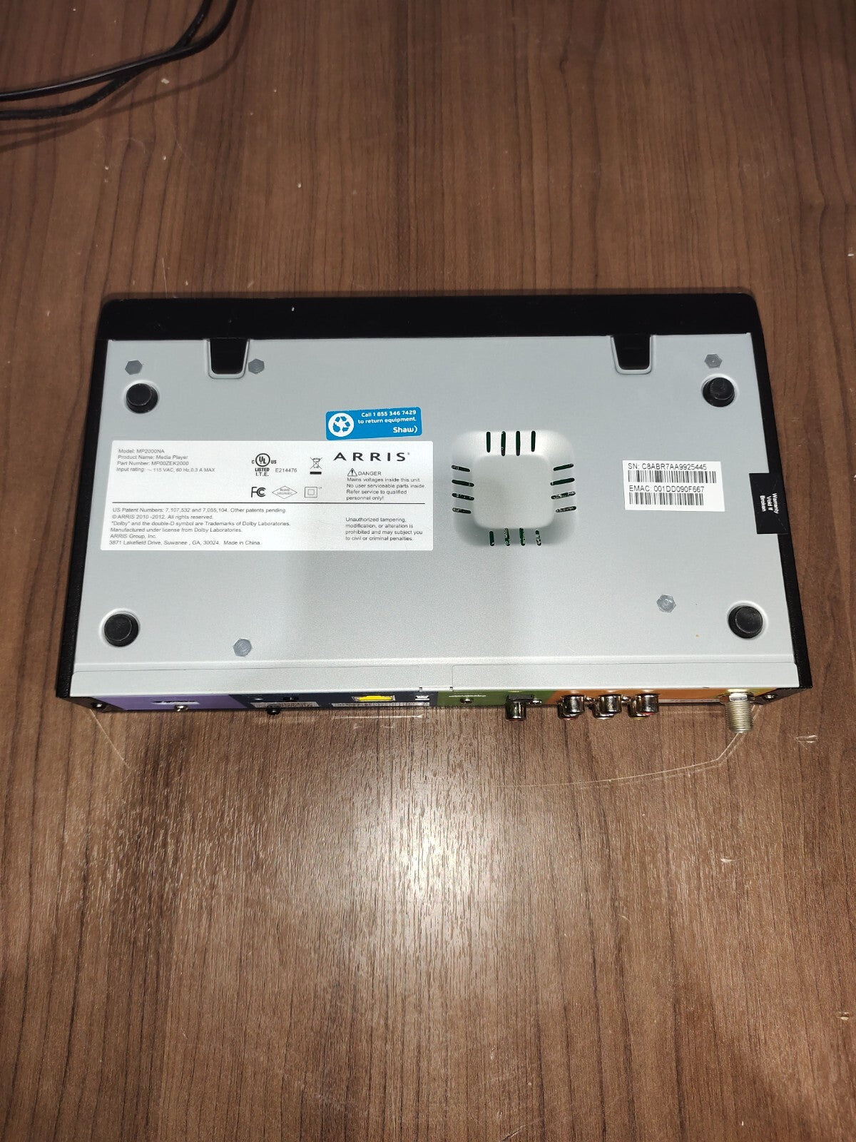 Current Shaw Digtal Box Rear ARRIS MP2000NA Shaw Digital Cable Box - 2 – Rebound Centre