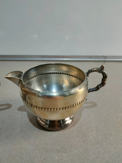Antique 2 Piece Silver Viking Plate Tea Set, Creamer & Sugar Bowl