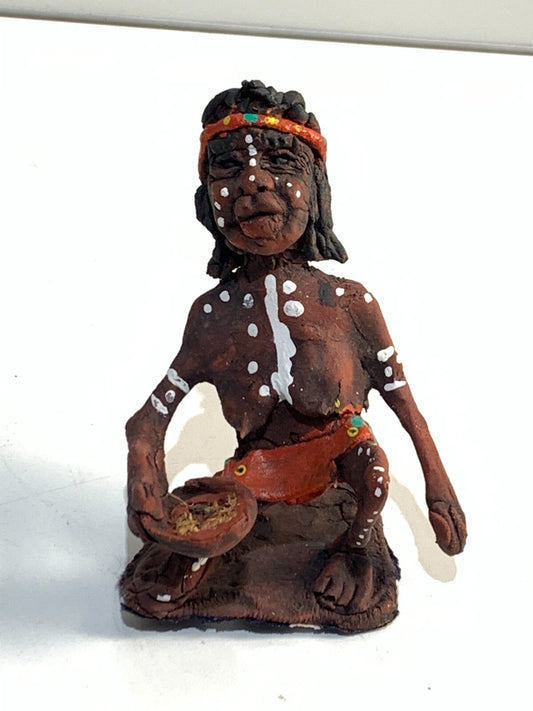 Aboriginal Man with herb bowl Australian Folk Art
