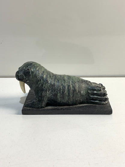 Wolf Original Sculpture Carved Walrus Inuit Canadian Made Beauty!