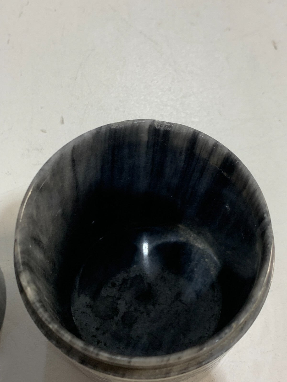 Vintage Collectible Black & White Carved Marble Jar