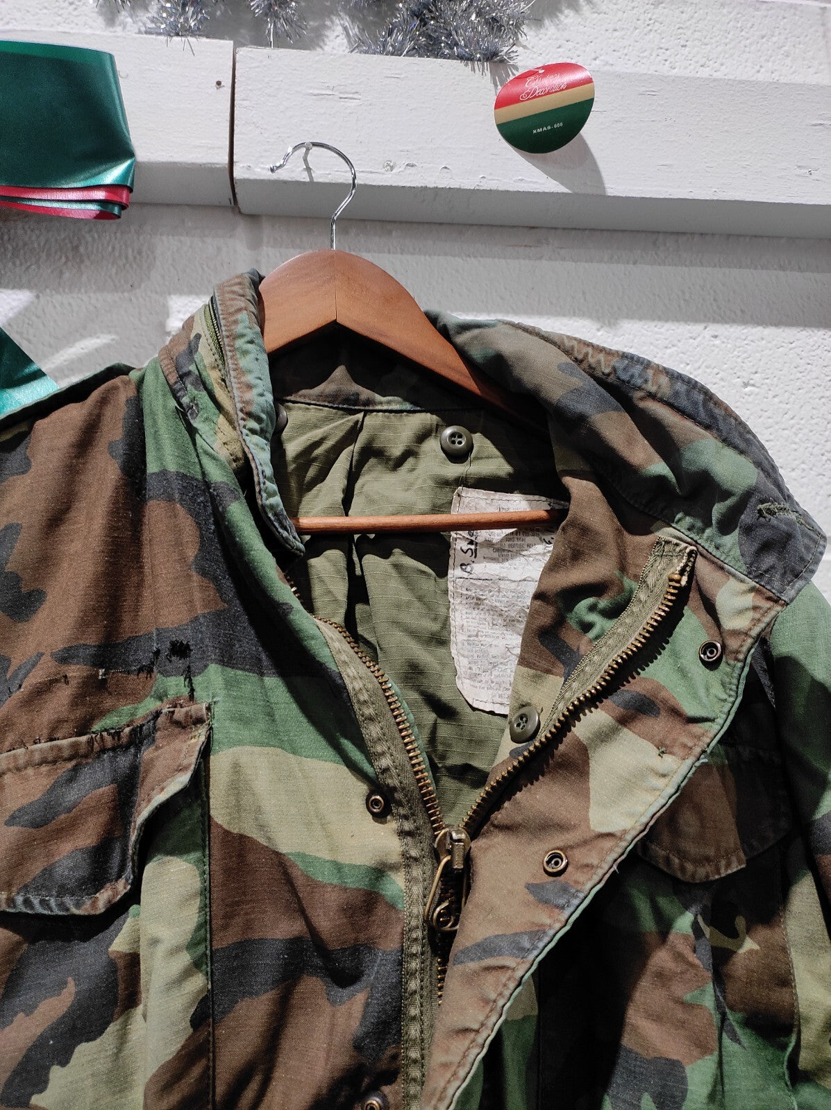 Vintage US Army Camo Lined Field Jacket "B. Swein" Cold Weather Size Medium