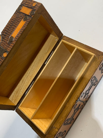 Vintage Wooden Folk Art Document Box - Pyrography