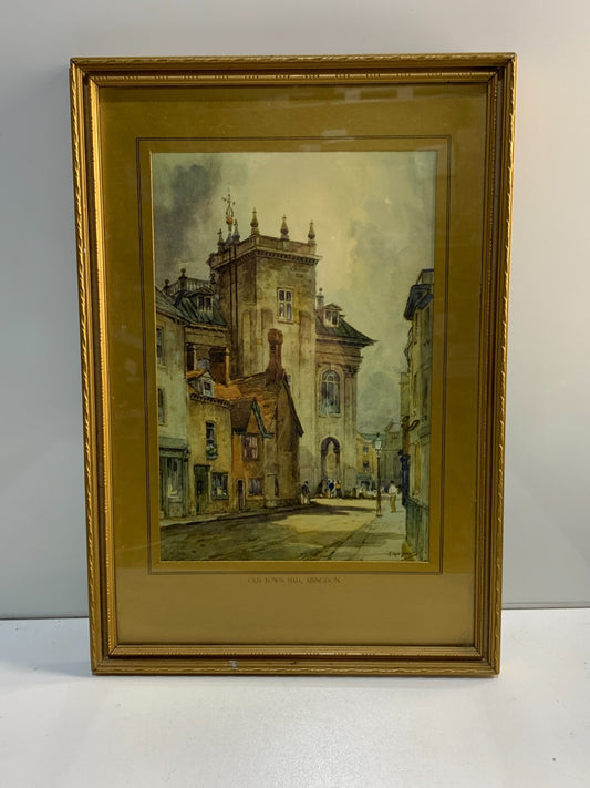 Vintage FEATHERSTONE ROBSON colour tint print. Old Town Hall Abingdon