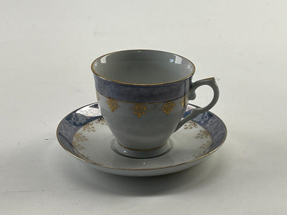 1 Cup w/Matching Saucer China 977 Porcelain Blue/White/Gold