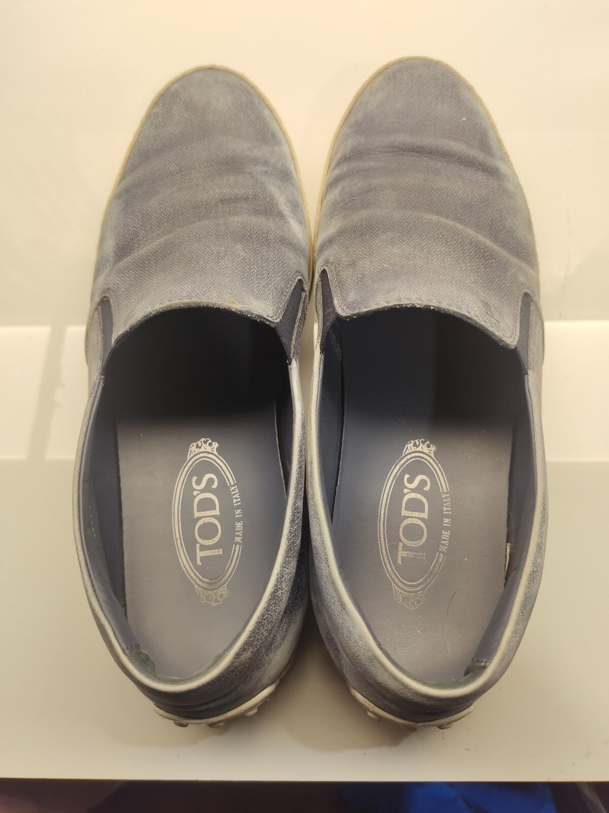 Tods Mens Blue Leather Suede Espadrille Slip-On Sneaker Size - US10