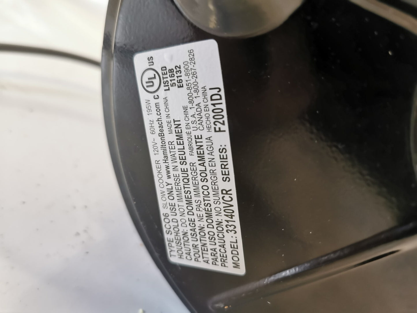 Hamilton Beach slow cooker model: 33140VCR