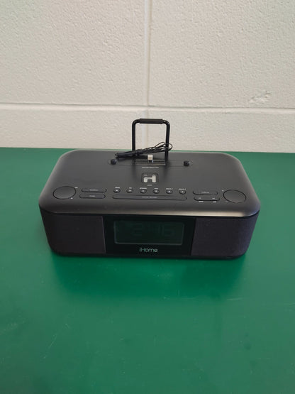 iHome Dual Charging FM Clock Black Radio Dock Alarm Aux iDL95