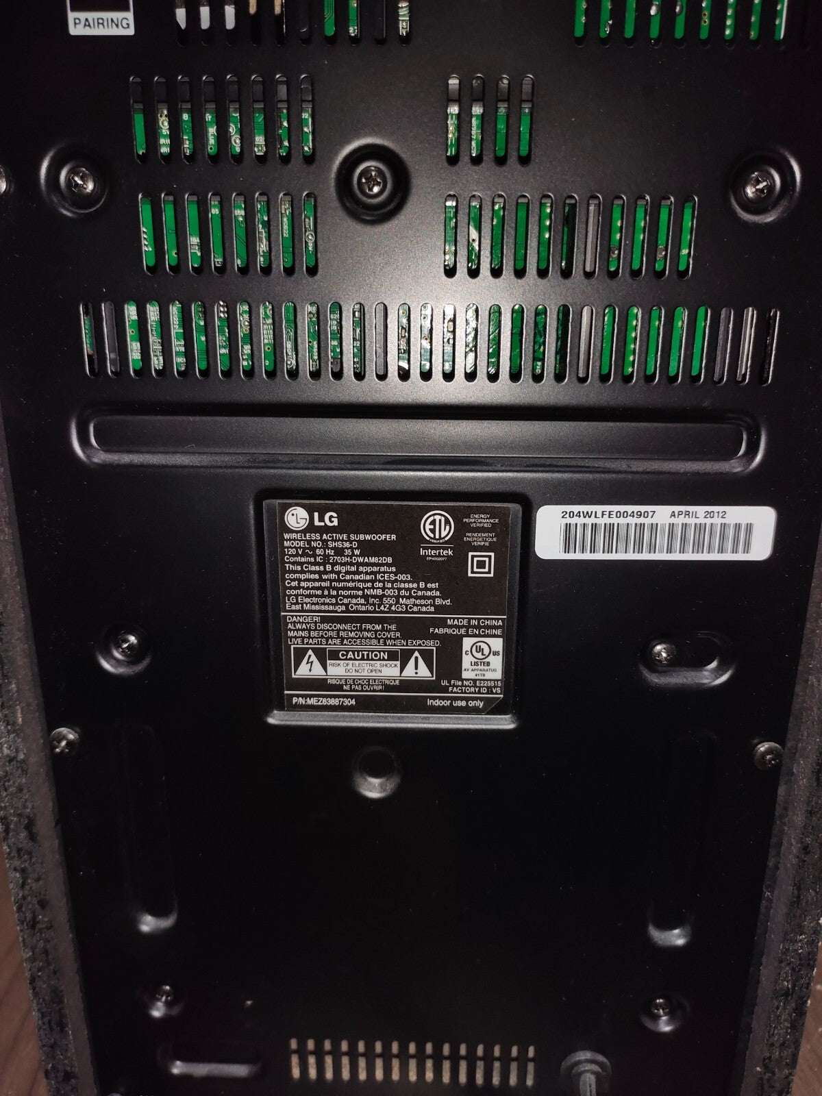 LG Wireless Active Subwoofer SHS36-D Bluetooth For Home Theater Sound Bar Black