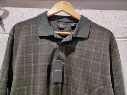 ARROW USA 1851 L POLO SHIRT  GREEN PLAID SMALL Polo