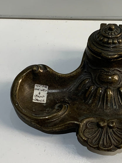 Vintage Ink Reservoir Inkwell Victorian Art Nouveau Brass French Ornate